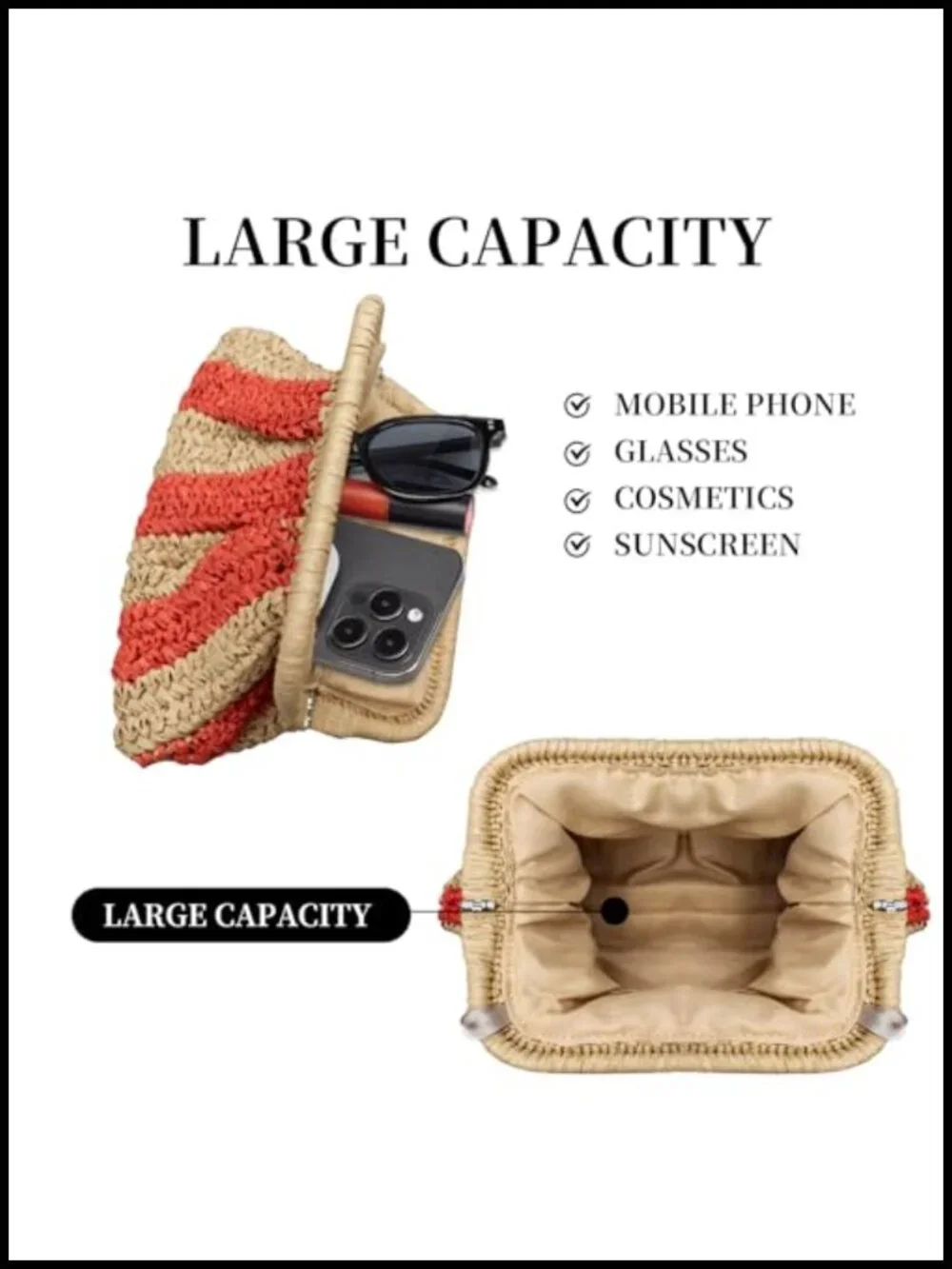 Straw Woven Clutch Purse Crossbody Bag Pouch Beach Handbag